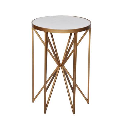 Amrah Home Butterfly Goldtone Marble Metal Side Table