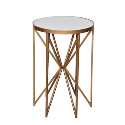 Amrah Home Butterfly Goldtone Marble Metal Side Table