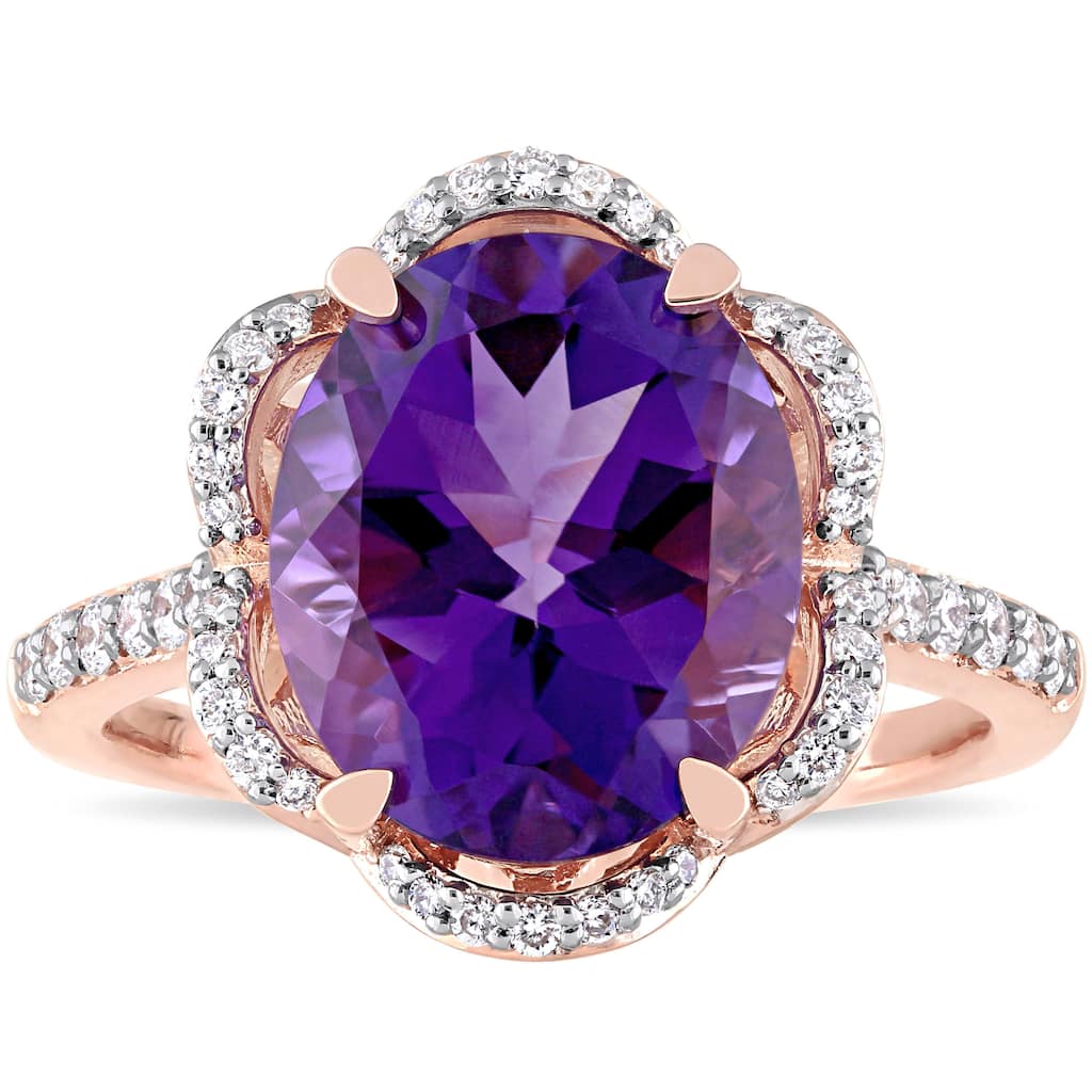 Miadora Signature Collection 14k Rose Gold Oval-Cut African-Amethyst and 1/2ct TDW Diamond Floral Ha
