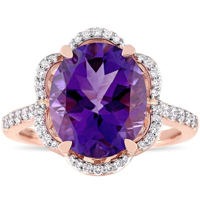 Miadora Signature Collection 14k Rose Gold Oval-Cut African-Amethyst and 1/2ct TDW Diamond Floral Ha
