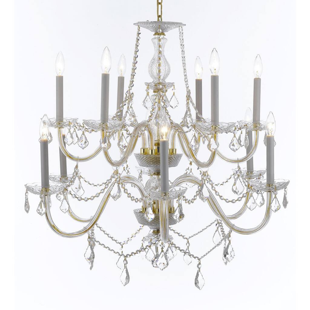 Weinstock 12-light Gold Crystal Chandelier With French Pendelogue Crystal Trim