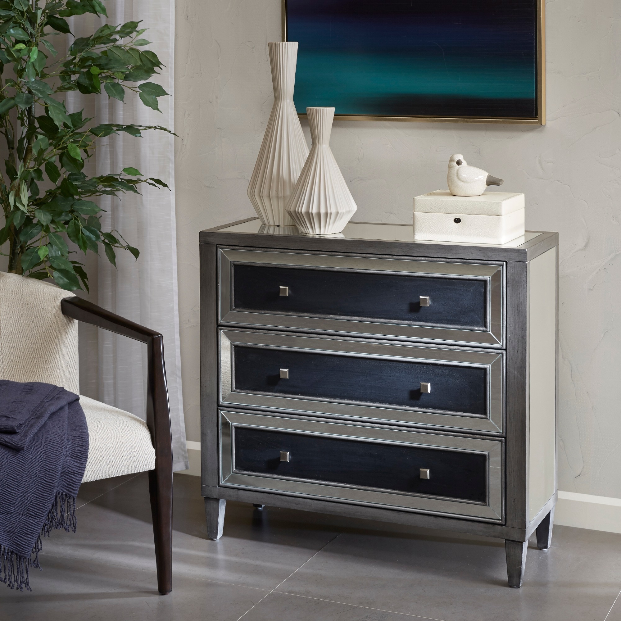 Shop Madison Park Tulsa Silver Black 3 Drawer Chest On Sale