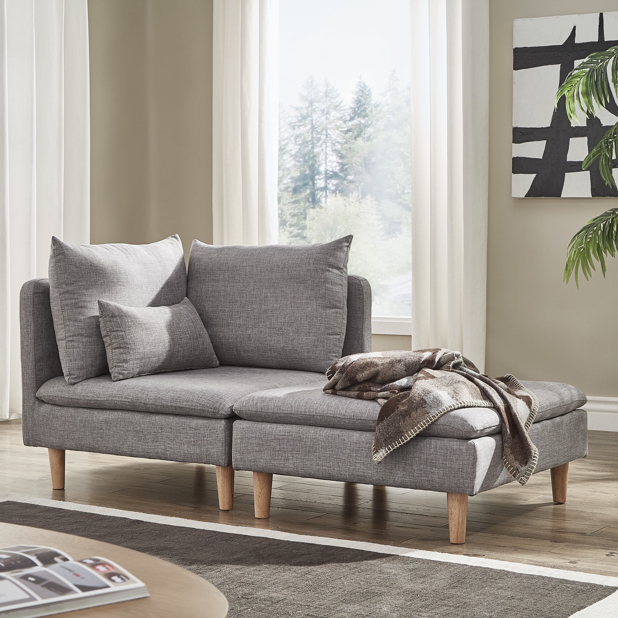 Malina Modular Mid Century Chaise Lounges by iNSPIRE Q Modern Ottoman Only in Grey Linen As Is Item