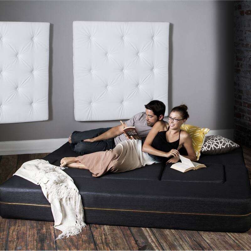 Jaxx Zipline Denim Convertible Sleeper Sofa and Ottomans