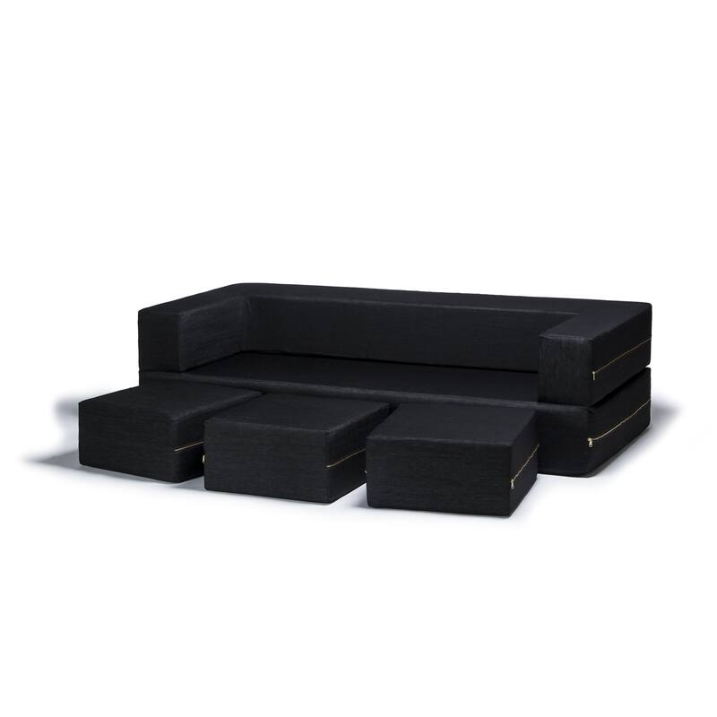 Jaxx Zipline Denim Convertible Sleeper Sofa and Ottomans