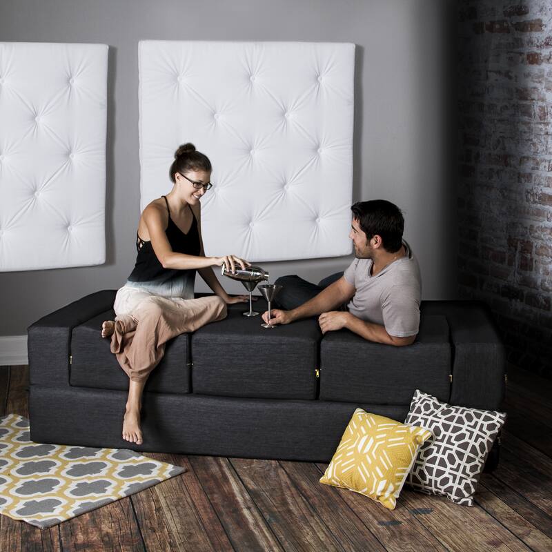 Jaxx Zipline Denim Convertible Sleeper Sofa and Ottomans