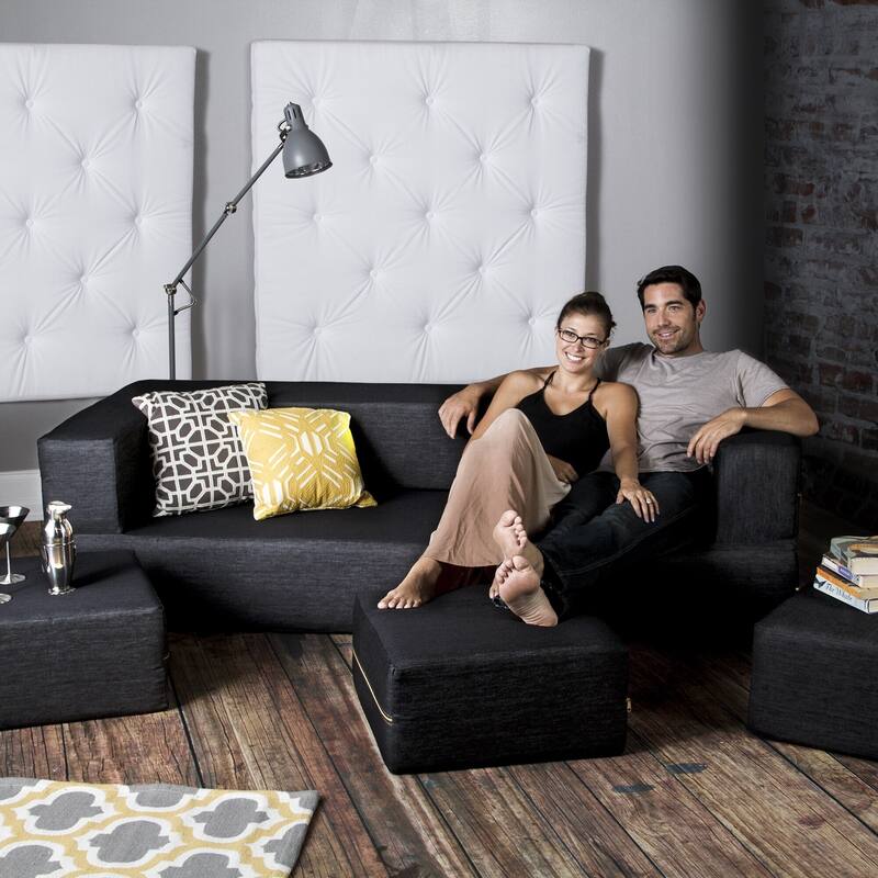 Jaxx Zipline Denim Convertible Sleeper Sofa and Ottomans