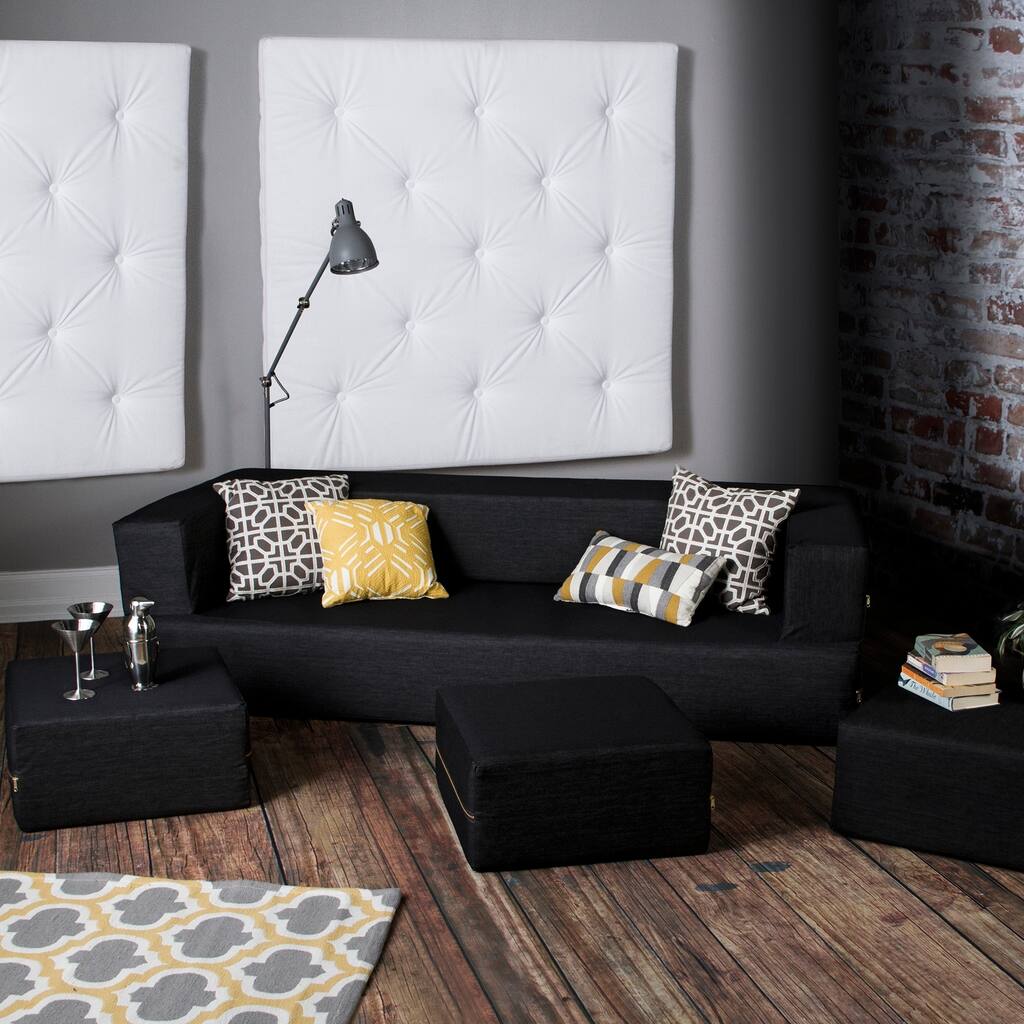 Jaxx Zipline Denim Convertible Sleeper Sofa and Ottomans