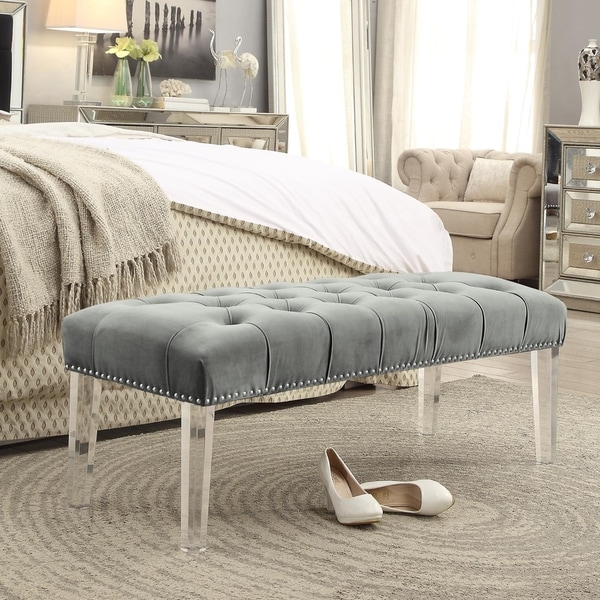 Shop Agnes Velvet Button Tufted Ottoman Bench With