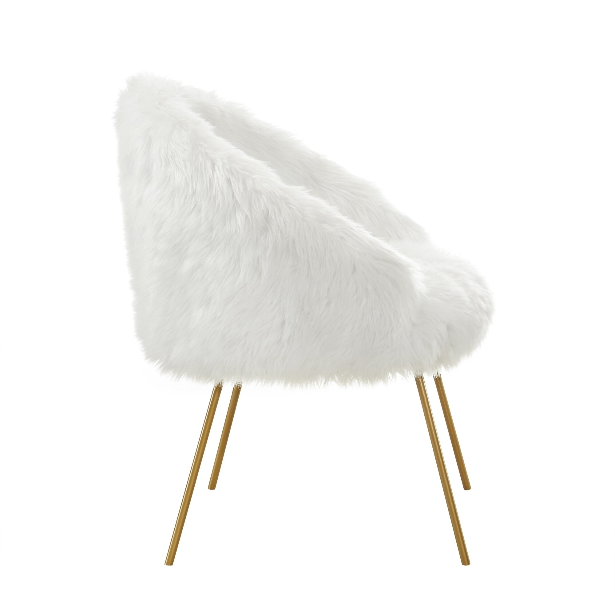 white fluffy chair with gold legs