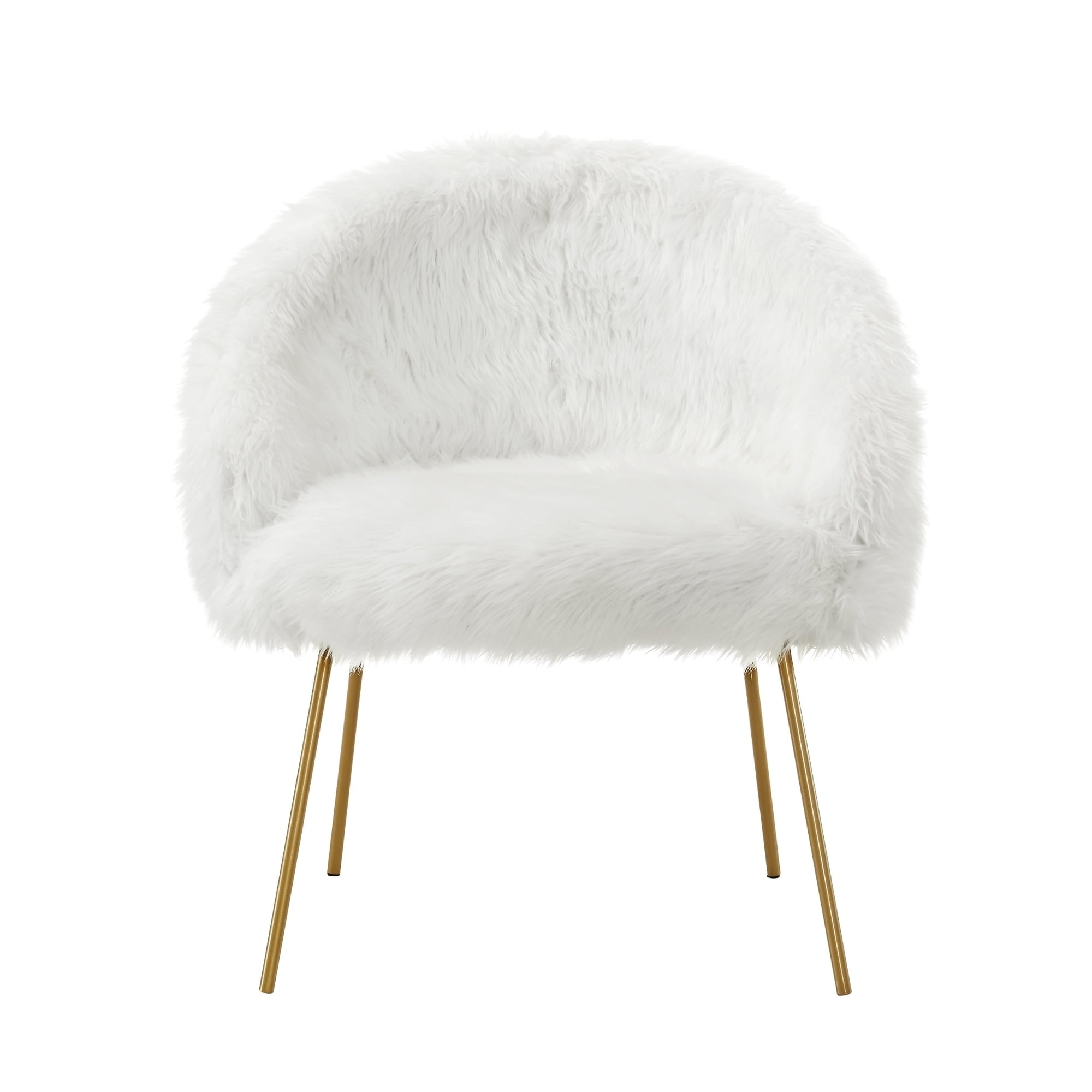 belle white fauxfur accent chair with metal legs