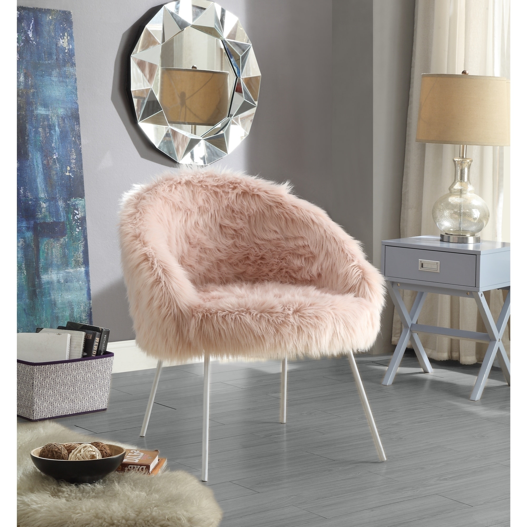 Belle White Faux Fur Accent Chair With Metal Legs On Sale Overstock 16498053
