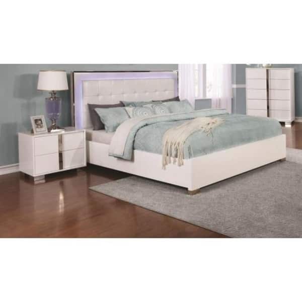 Shop Giula White Chrome Leather Wood 3 Piece Bedroom Set
