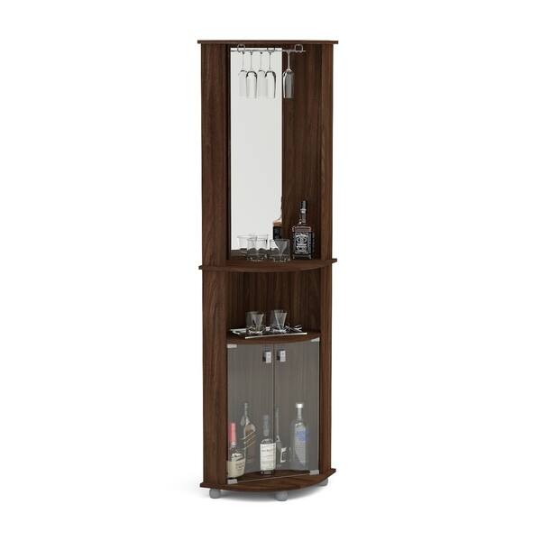 Shop Boahaus Brown Corner Bar With 2 Glass Doors Mirrored Walls Glass Rack On Sale Overstock 16517903