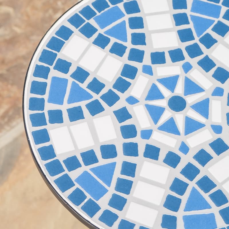 Han Outdoor Round Ceramic Tile Side Table with Iron Frame by Christopher Knight Home