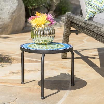 Iris Ceramic Top/ Iron 10-inch Outdoor Plant Stand by Christopher Knight Home