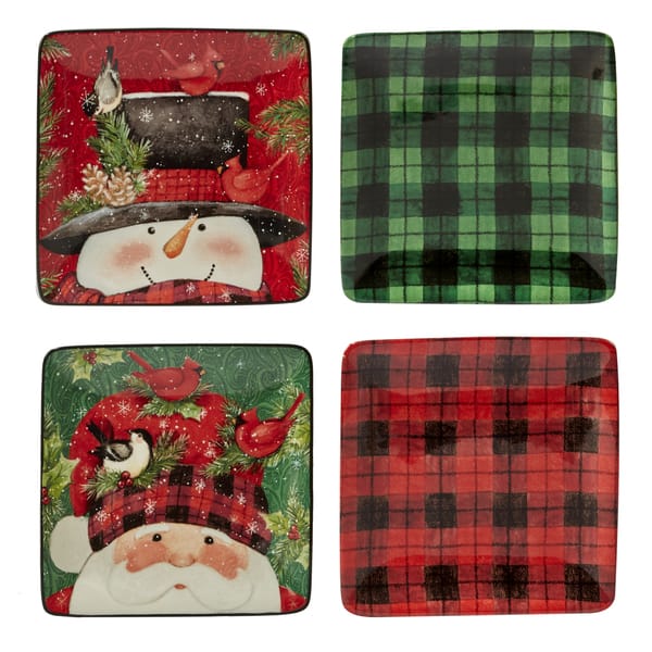 Certified International Winter's Plaid Set of 4 Canape Plates ...