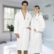 preview thumbnail 1 of 27, Authentic Hotel and Spa White Unisex Turkish Cotton Waffle Weave Terry Bath Robe with Red Script Monogram