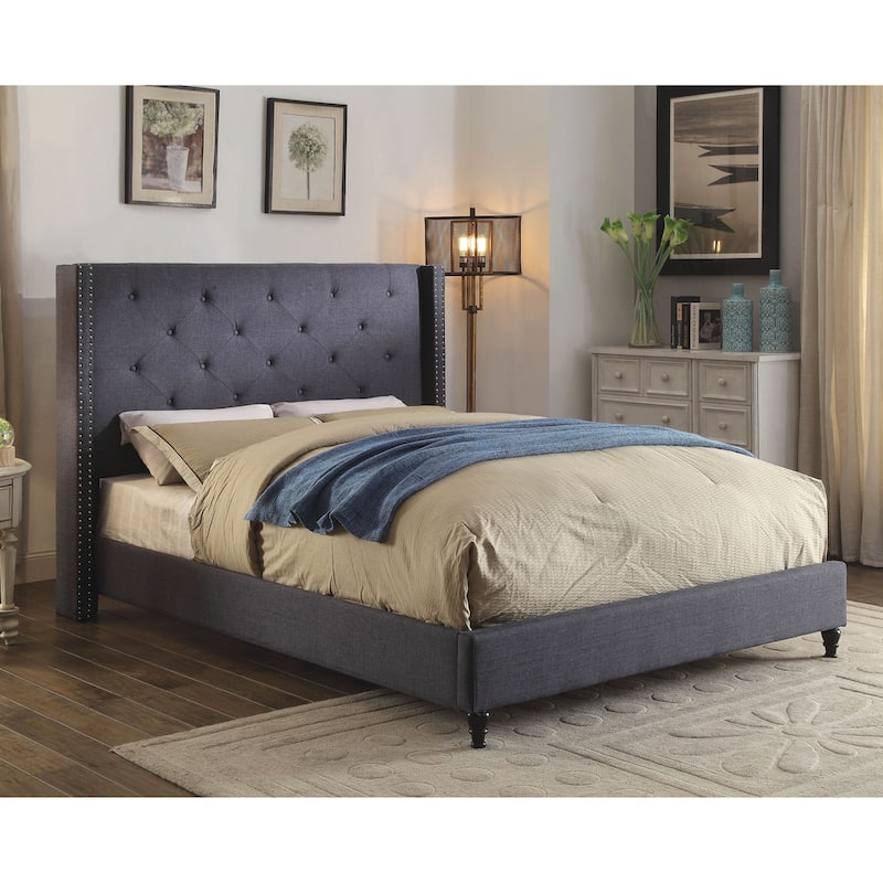 Furniture of America Ralen Modern Tufted Fabric Wingback Platform Bed