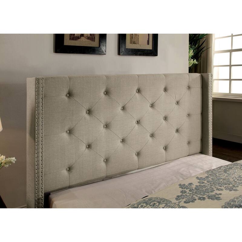 Furniture of America Ralen Modern Tufted Fabric Wingback Platform Bed - Warm Grey - King