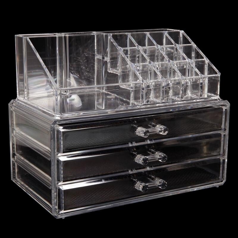 3 Layer Jewelry Cosmetics Storage Box Acrylic Makeup Clear Ebay