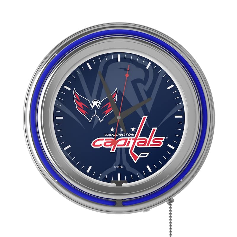 NHL Chrome Double Rung Neon Clock - Watermark - 14.5" x 14.5" x 3"