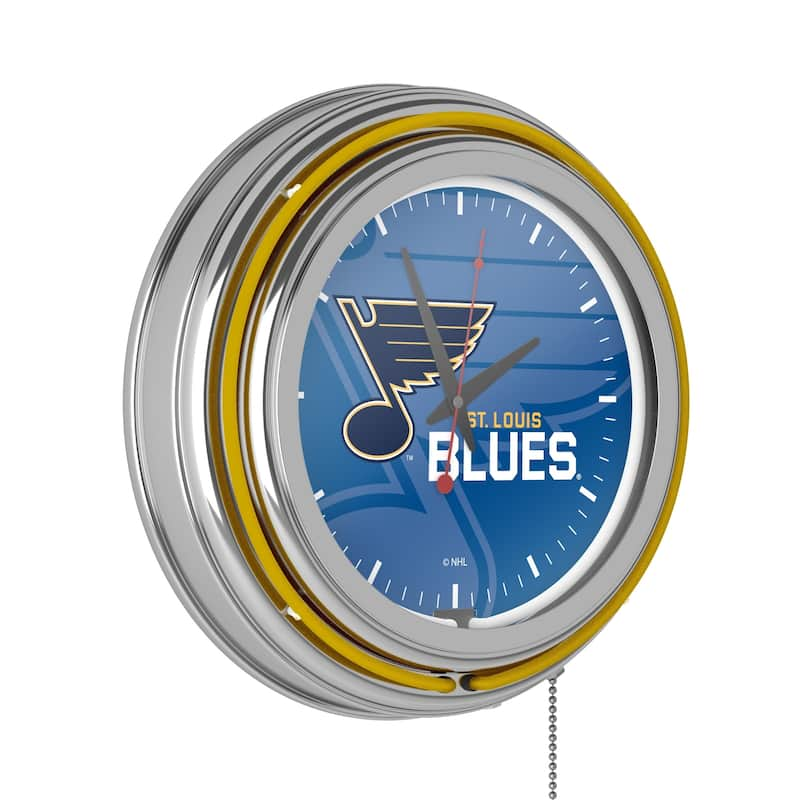 NHL Chrome Double Rung Neon Clock - Watermark - 14.5" x 14.5" x 3" - St. Louis Blues