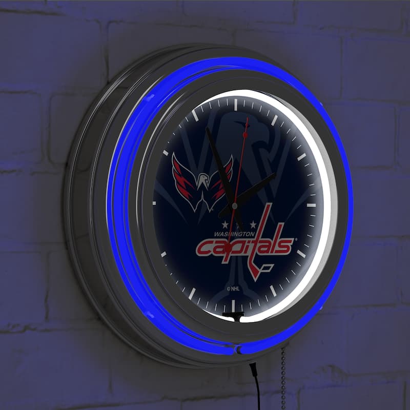 NHL Chrome Double Rung Neon Clock - Watermark - 14.5" x 14.5" x 3"