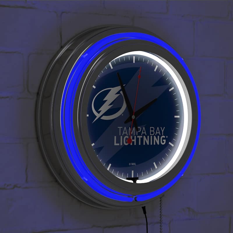 NHL Chrome Double Rung Neon Clock - Watermark - 14.5" x 14.5" x 3"