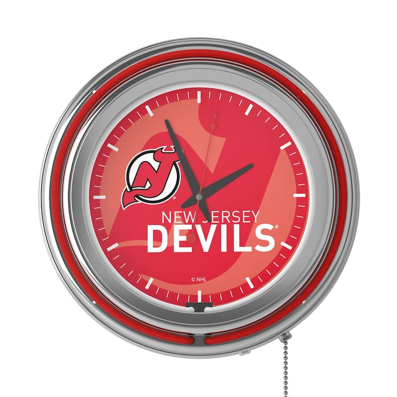 NHL Chrome Double Rung Neon Clock - Watermark - 14.5" x 14.5" x 3"