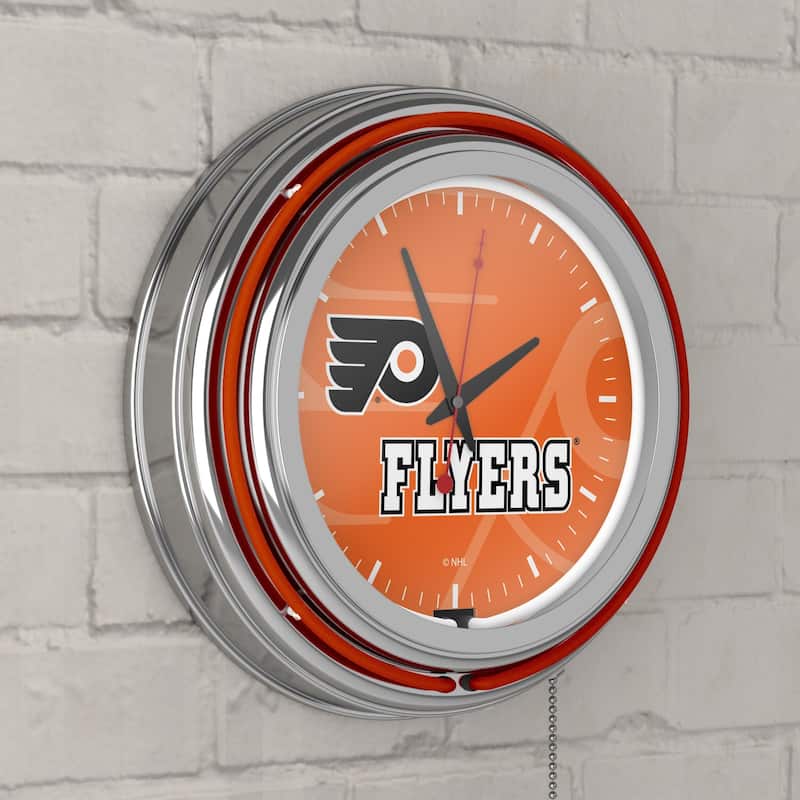 NHL Chrome Double Rung Neon Clock - Watermark - 14.5" x 14.5" x 3"