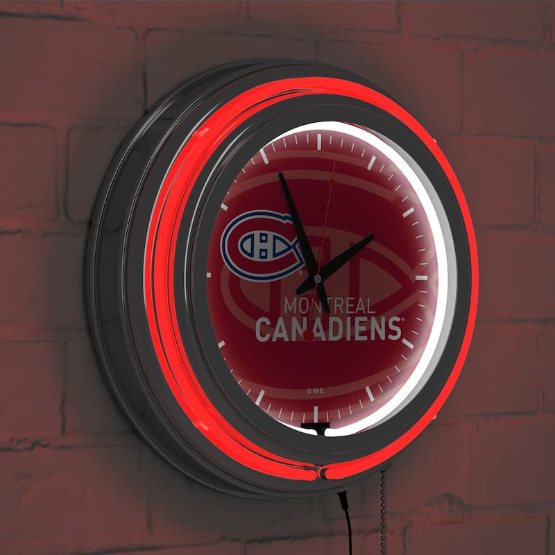 NHL Chrome Double Rung Neon Clock - Watermark - 14.5" x 14.5" x 3"