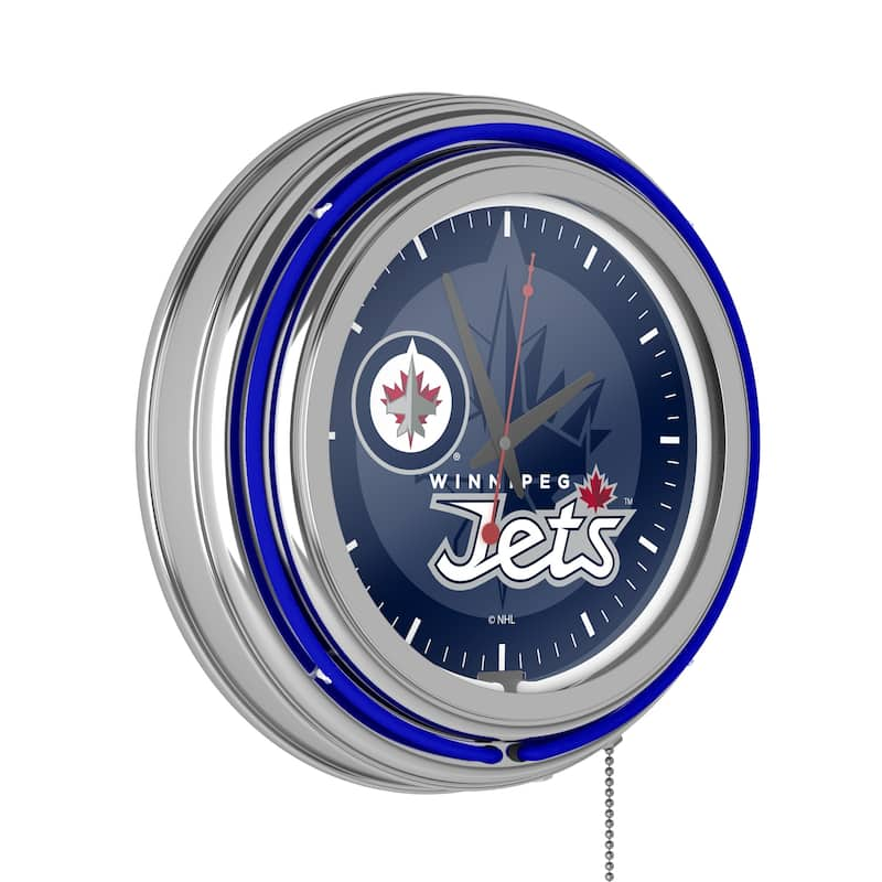 NHL Chrome Double Rung Neon Clock - Watermark - 14.5" x 14.5" x 3" - Winnipeg Jets