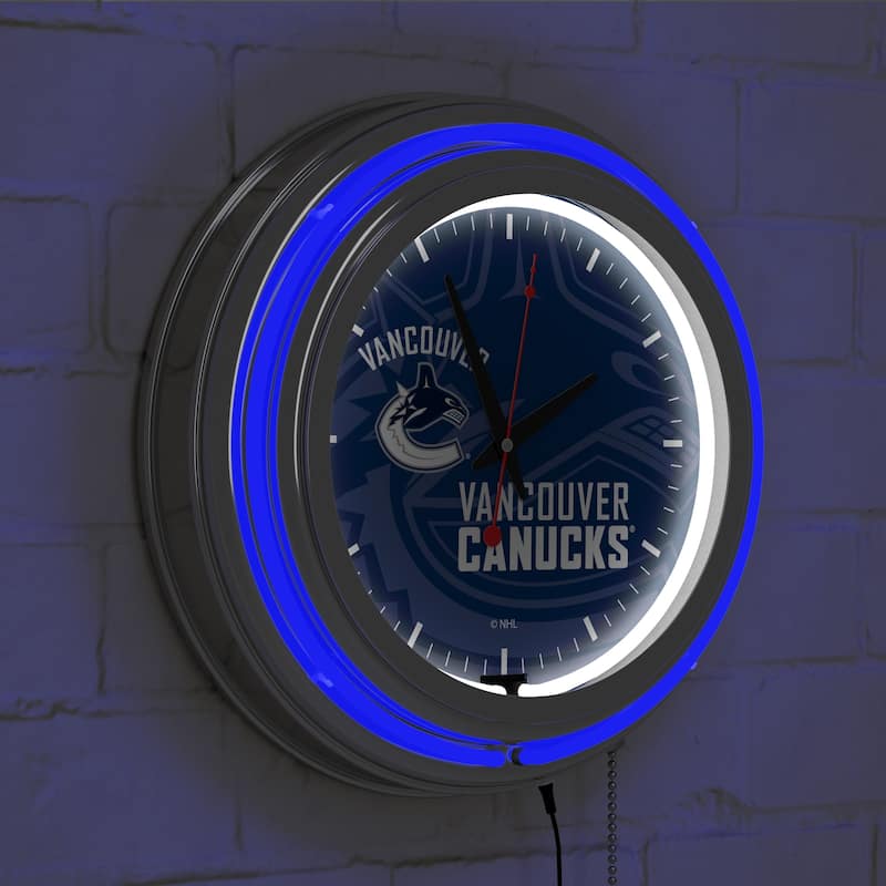 NHL Chrome Double Rung Neon Clock - Watermark - 14.5" x 14.5" x 3"