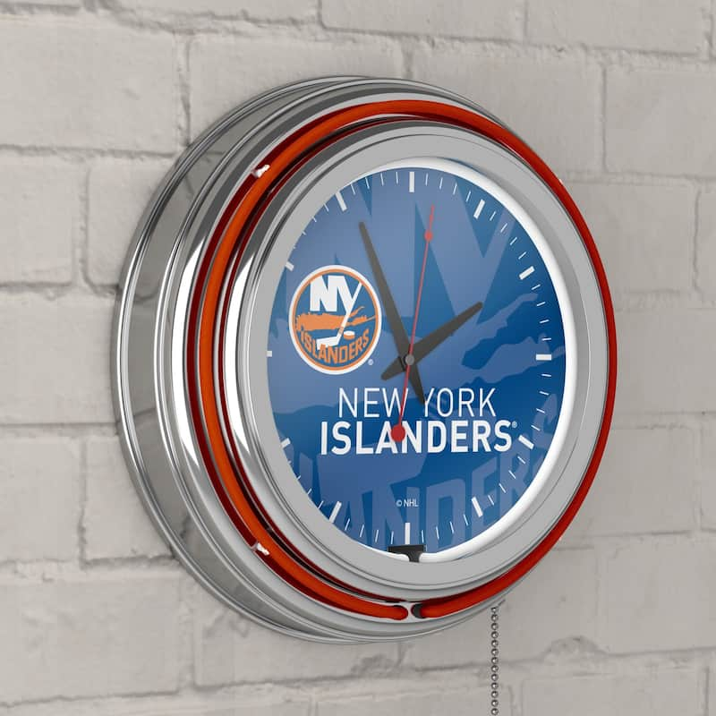 NHL Chrome Double Rung Neon Clock - Watermark - 14.5" x 14.5" x 3"