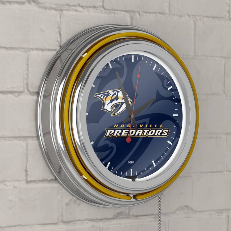 NHL Chrome Double Rung Neon Clock - Watermark - 14.5" x 14.5" x 3"