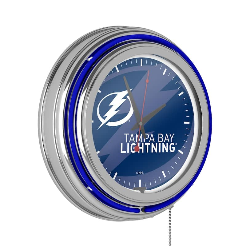 NHL Chrome Double Rung Neon Clock - Watermark - 14.5" x 14.5" x 3" - Tampa Bay Lightning