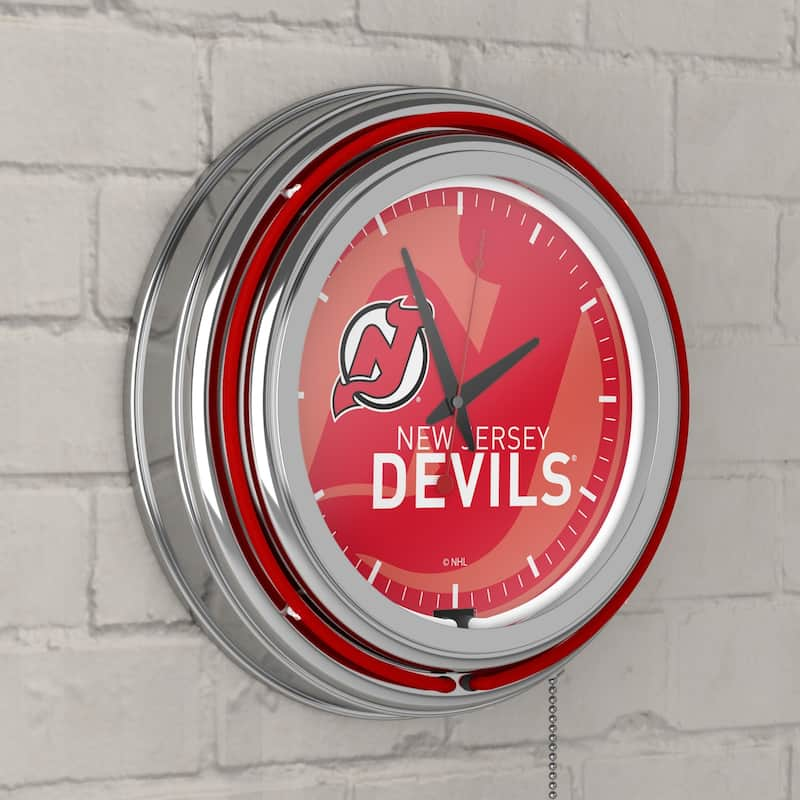 NHL Chrome Double Rung Neon Clock - Watermark - 14.5" x 14.5" x 3"