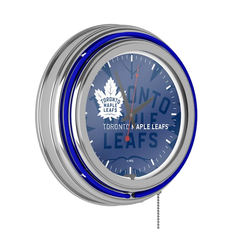 NHL Chrome Double Rung Neon Clock - Watermark - 14.5" x 14.5" x 3" - Toronto Maple Leafs