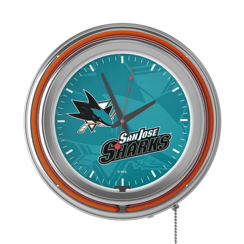 NHL Chrome Double Rung Neon Clock - Watermark - 14.5" x 14.5" x 3"