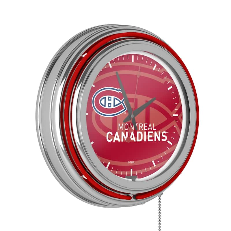 NHL Chrome Double Rung Neon Clock - Watermark - 14.5" x 14.5" x 3" - Montreal Canadiens