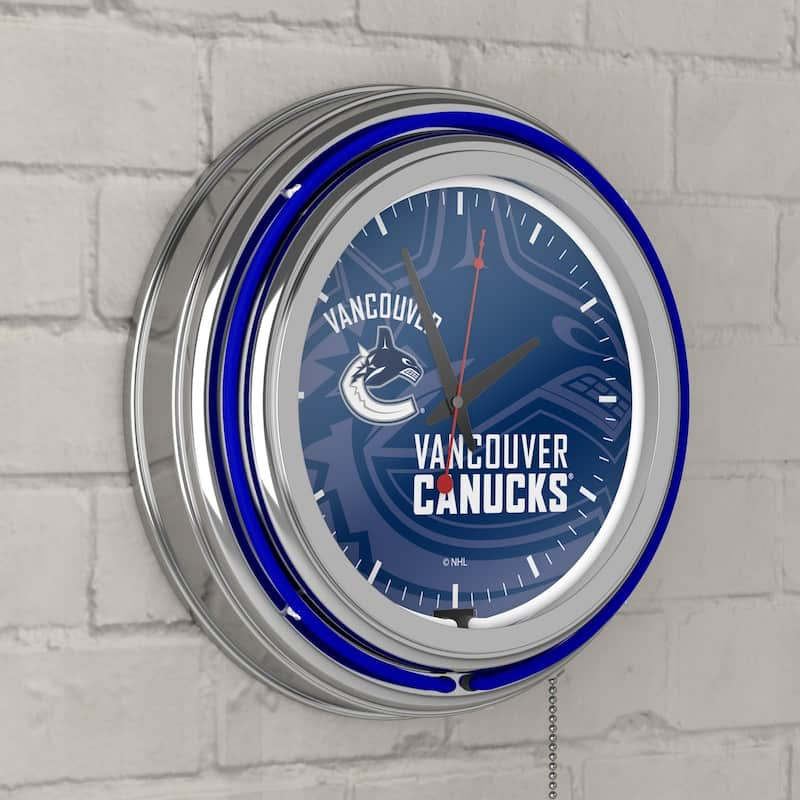 NHL Chrome Double Rung Neon Clock - Watermark - 14.5" x 14.5" x 3"