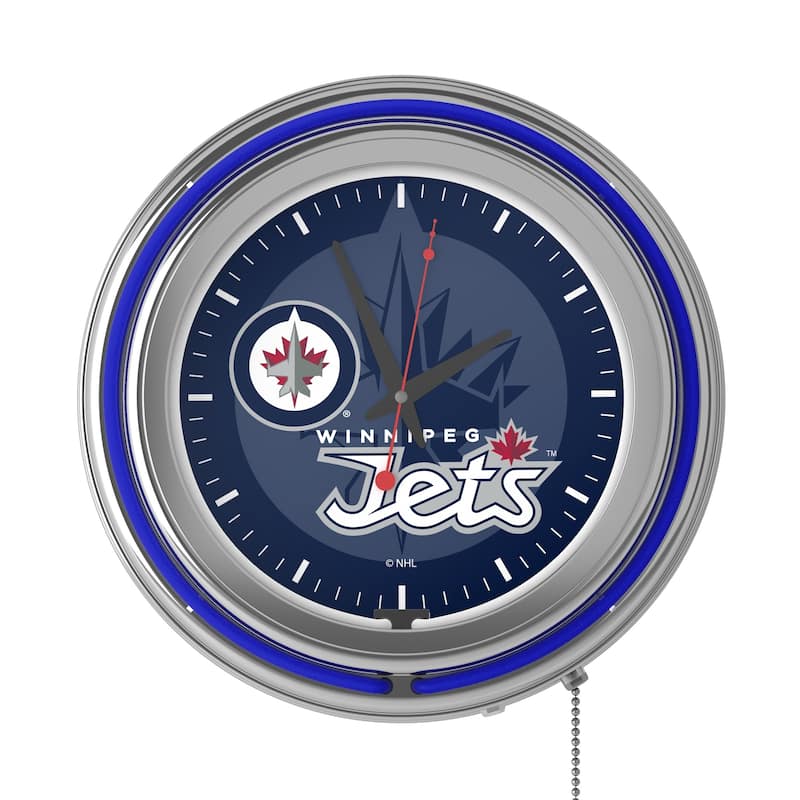 NHL Chrome Double Rung Neon Clock - Watermark - 14.5" x 14.5" x 3"