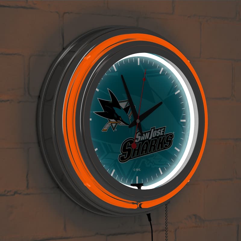 NHL Chrome Double Rung Neon Clock - Watermark - 14.5" x 14.5" x 3"