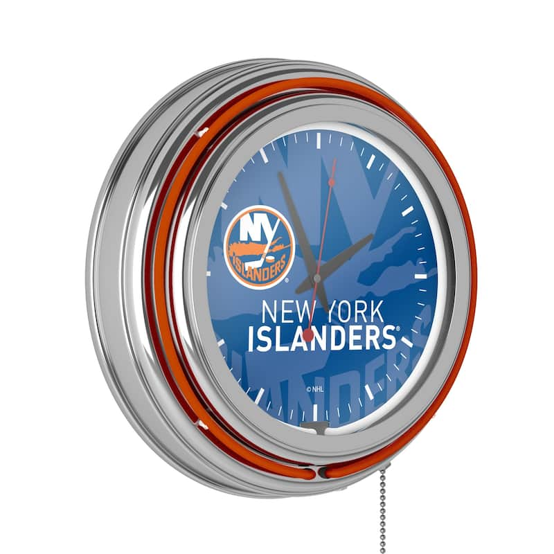 NHL Chrome Double Rung Neon Clock - Watermark - 14.5" x 14.5" x 3" - New York Islanders