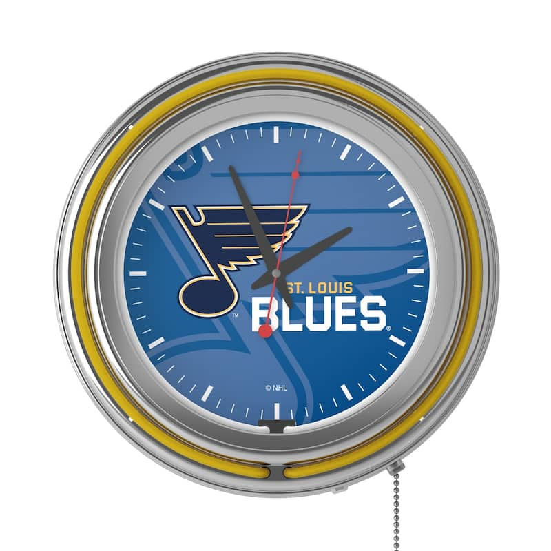 NHL Chrome Double Rung Neon Clock - Watermark - 14.5" x 14.5" x 3"