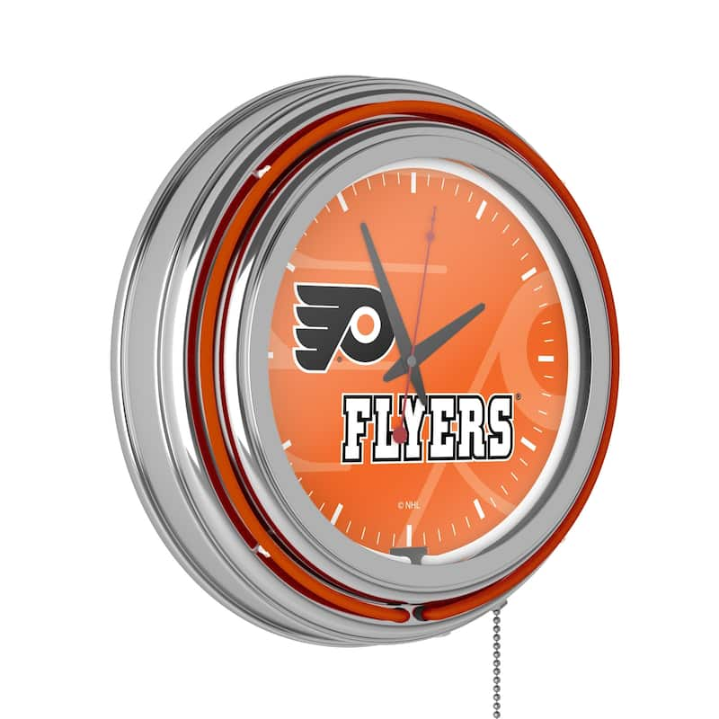 NHL Chrome Double Rung Neon Clock - Watermark - 14.5" x 14.5" x 3" - Philadelphia Flyers