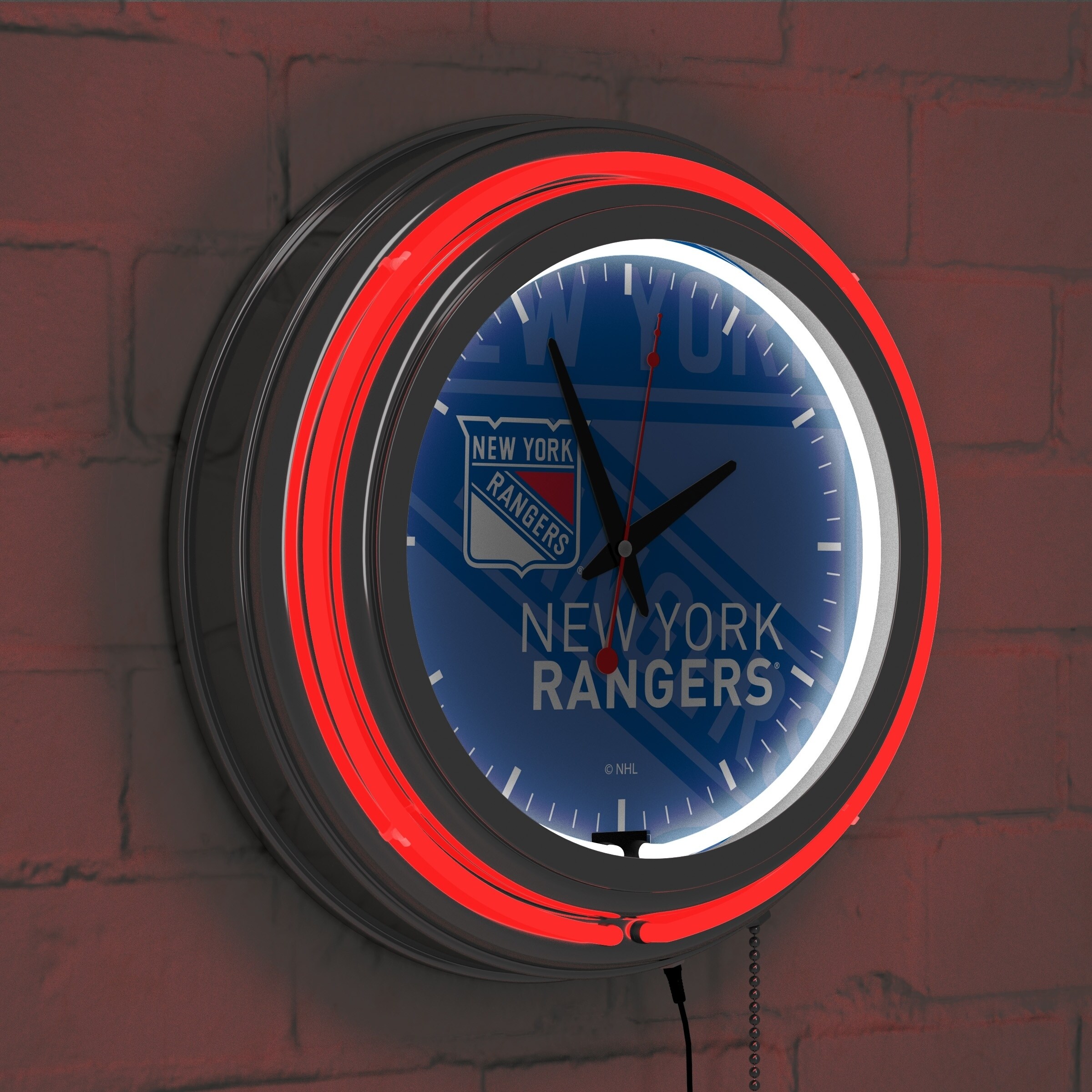 NHL Chrome Double Rung Neon Clock - Watermark - 14.5