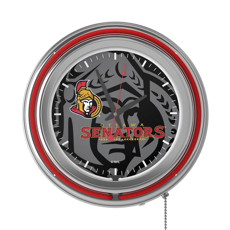 NHL Chrome Double Rung Neon Clock - Watermark - 14.5" x 14.5" x 3"