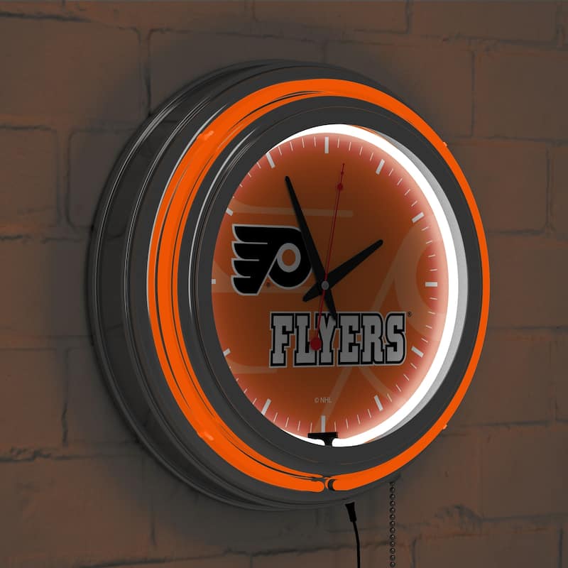 NHL Chrome Double Rung Neon Clock - Watermark - 14.5" x 14.5" x 3"